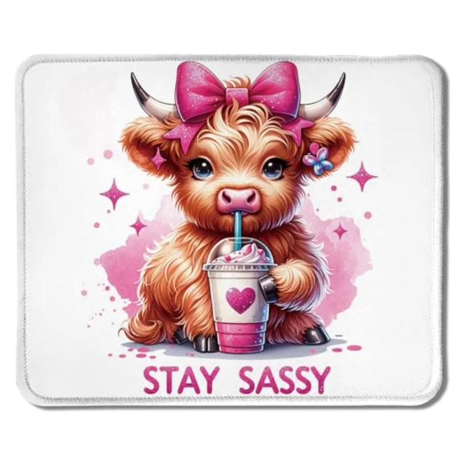 Cute Baby Highland Cow Mouse Pad, Girly Highland Cow Heifer with Balloon Mouse Pads Mousepad for Work Gaming Computers Laptop D
