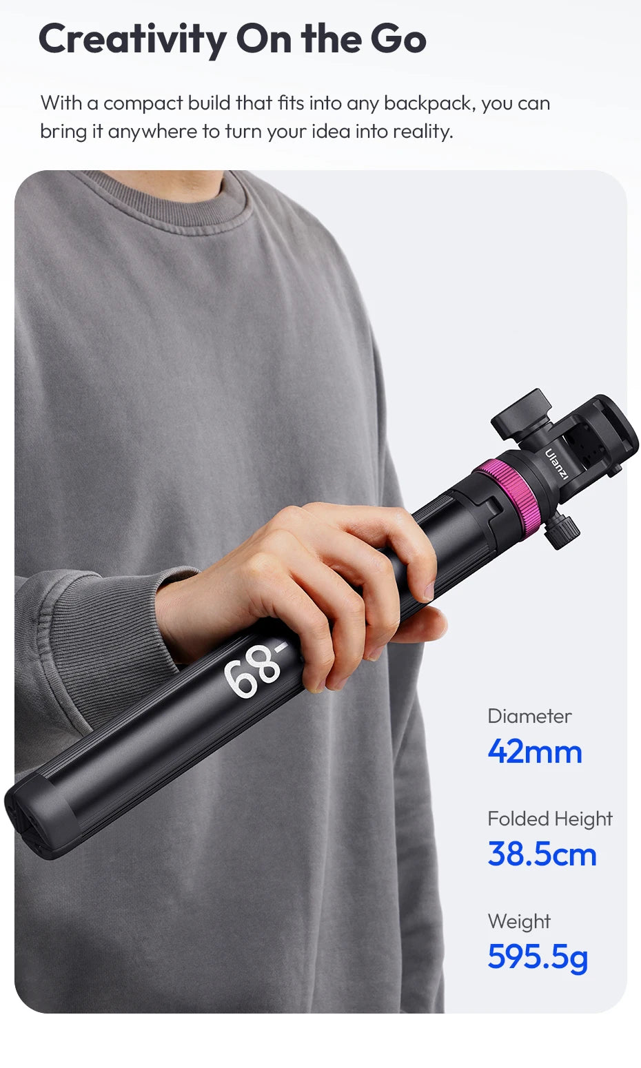 Ulanzi MT-89 2M Extendable Tripod Light Stand w 1/4'' Quick Release Plate Cold Shoe Mount for DSLR Camera Phone Video Light Mic