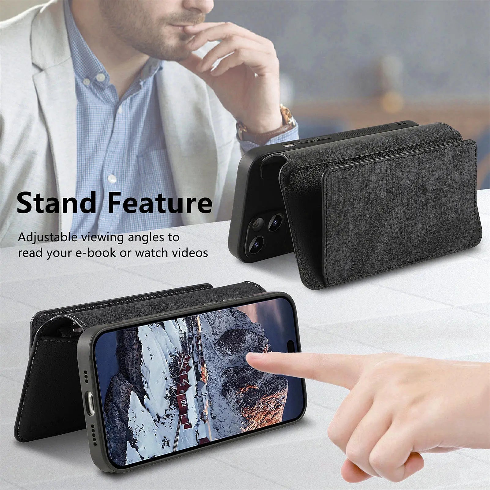 For iPhone 15 14 13 12 11 XS Max XR 8 7 6 Plus Wallet Case, Zipper Storage Design, Detachable Magnetic Flip Folio Cover