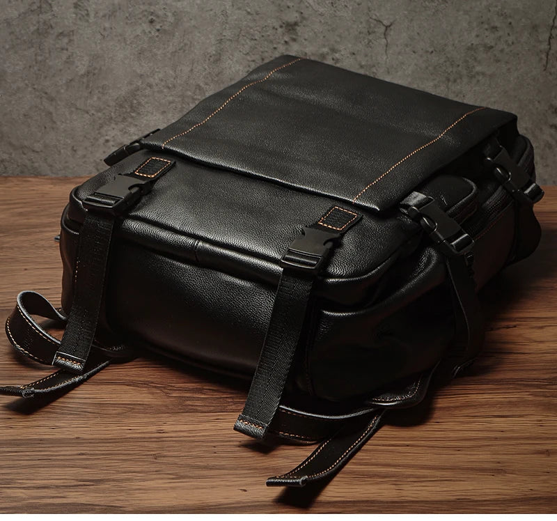 NUKA Men Top Grain Leather Backpack 15 Inch Laptop Bag For Daily Commute Travel Outdoor Hiking Genuine Leather Durable Rucksack