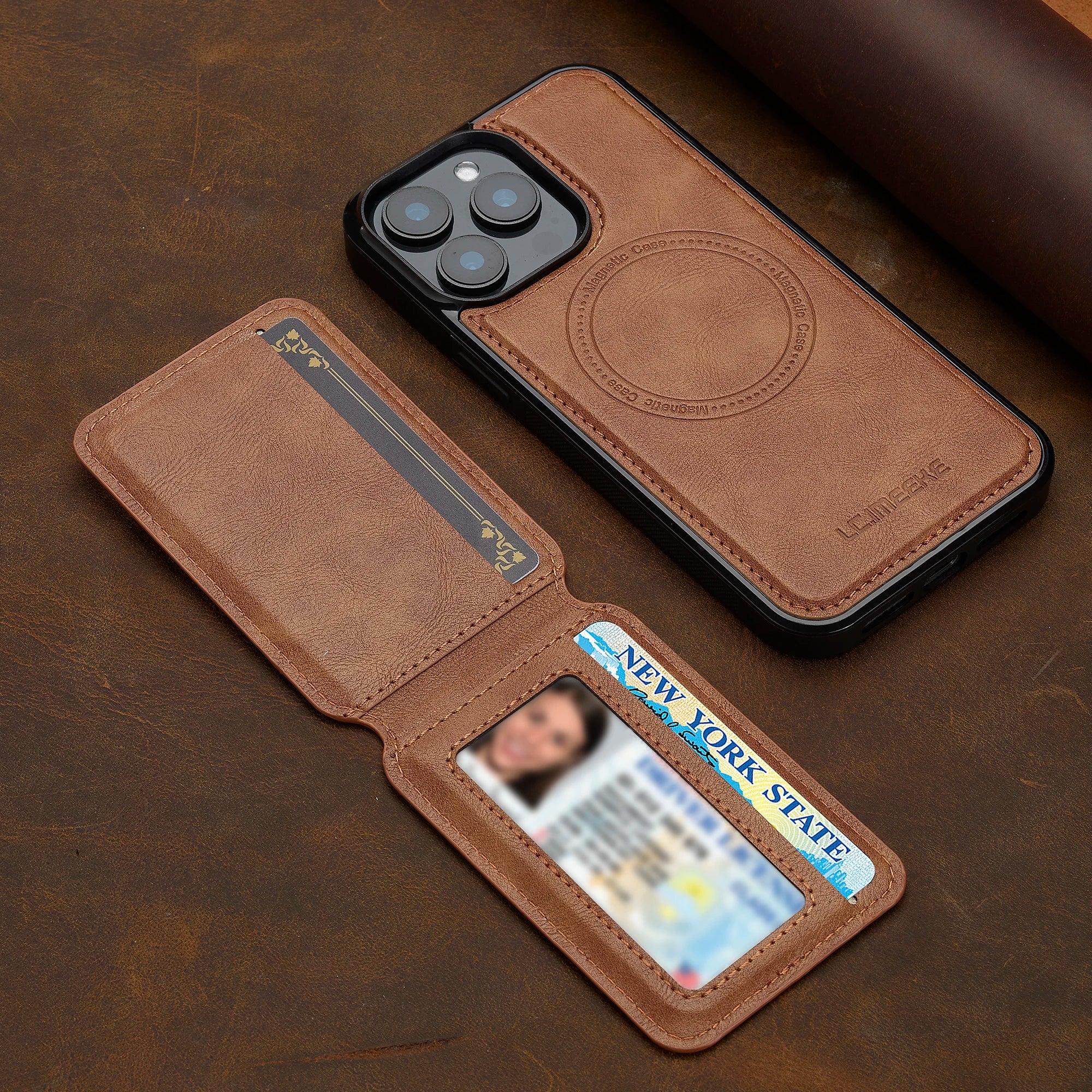 2 in 1 Detachable Leather iPhone Case with Card Pocket - Magnetic Cover for iPhone 17 pro Max 17 Air 15 14 13 12 11 pro Max