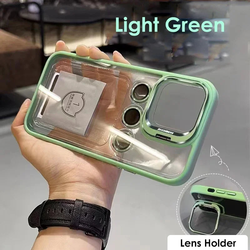 Lens Metal Ring Protector Stand Case For iPhone 15 16 14 13 12 11 Pro Max 16 Plus Camera Glass Protection Transparent Back Cover