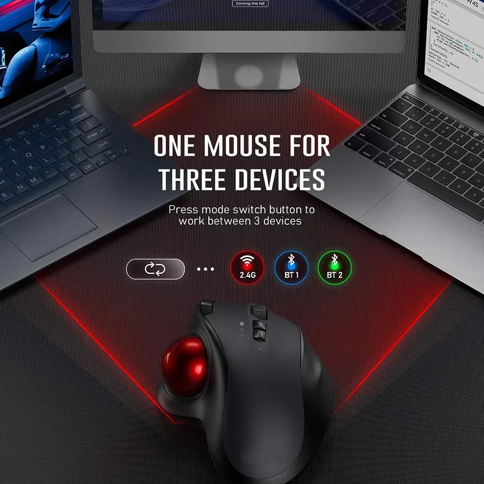 Wireless Trackball Mouse 2.4G,Dual Bluetooth 4.0 Ergonomic Mouse Rechargeable Mouse for Mac Windows Computer Laptop PC