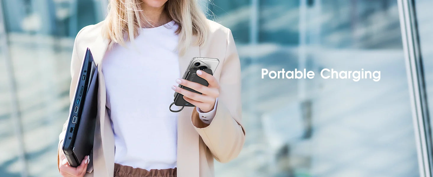 Portable Charger for iPhone Built in Cables and Wall Plug,12000mAh Slim Fast Charging USB C Power Bank,Travel Essential