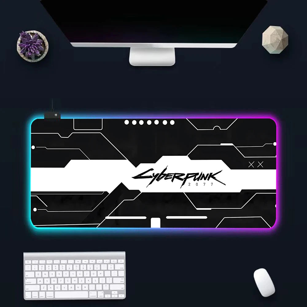 Hot Cyberpunk Sci-Fi Games RGB Pc Gamer Keyboard Mouse Pad Mousepad LED Glowing Mouse Mats Rubber Gaming Computer Mausepad