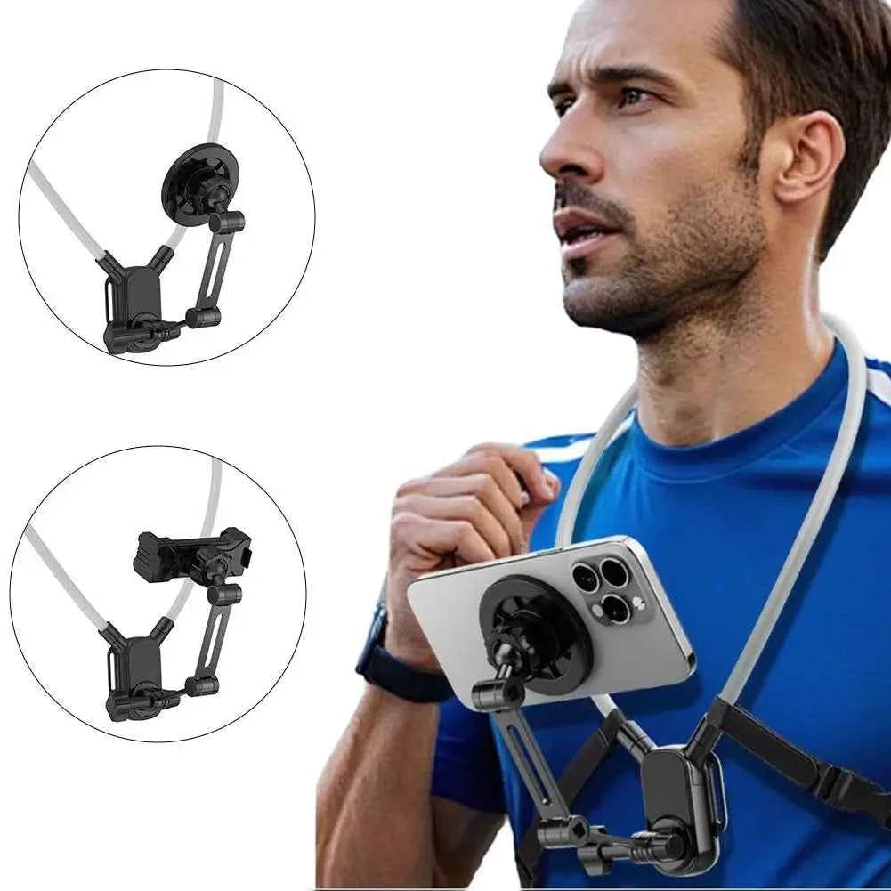 Universal Neck Mount Phone Camera Holder,Magnetic And Clip Compatible With IPhone Samsung 360 Rotation Hands-Free For Video Live
