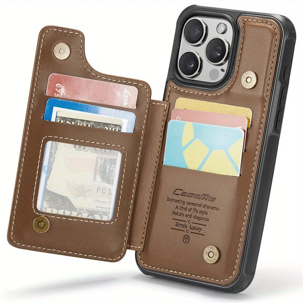 for iPhone 15 Plus 14 13 Pro Max 11 Case with Card Holder,RFID Blocking,Durable Leather Kickstand Magnetic Clasp Shockproof Case