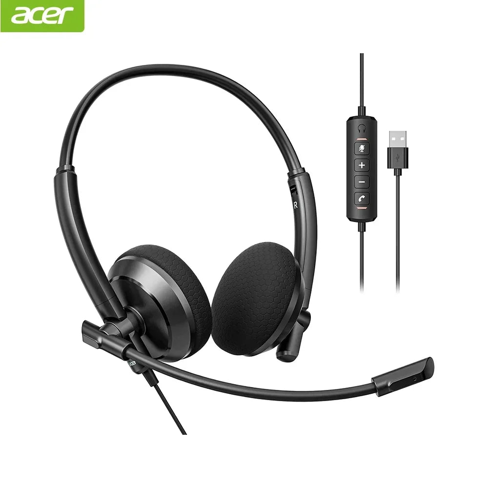 Acer HW03 USB Headset with MIC for PC Wired Headset with Mic for Office Remote Work Call Center Comfortable Design for Long Wear