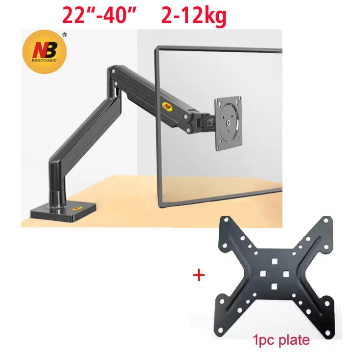 NB G40 22-40 inch Monitor Screen Desktop Mount Gas Spring Arm Computer Holder 360 Rotate 3-15kgs with USB 3.0 Port Clamp Grommet