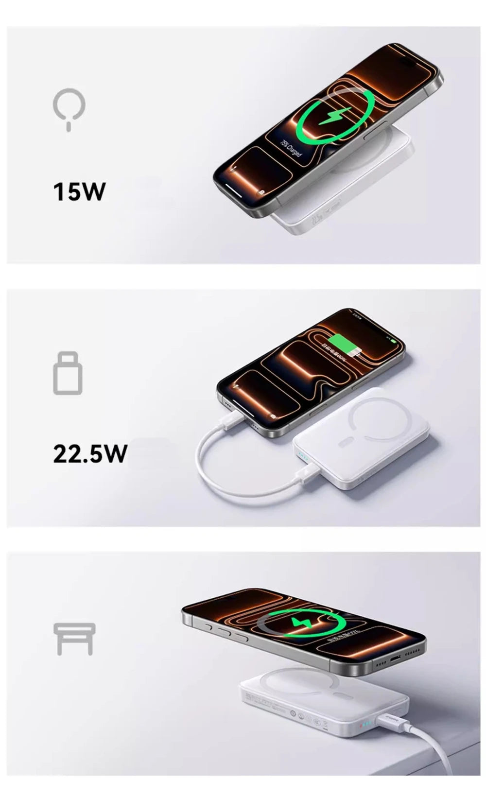 Mufod Qi2 Magnetic Power Bank 5000mah 15W Wireless Charging 20W Portable Wired Charge PD 22.5W Type C Cable Bidirectional Fast Charging Powerbank For Iphone 17 16 15 Pro Max Magsafe Xiaomi Samsung Magsafe Oneplus Mobile Batte