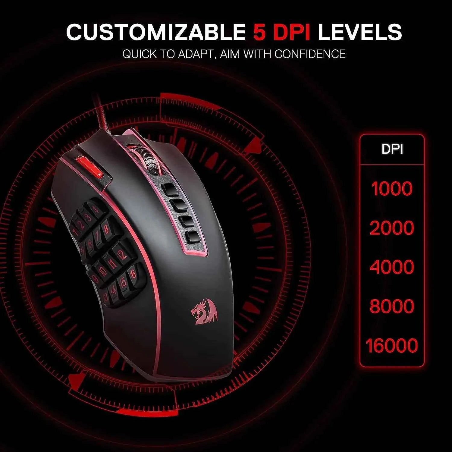 Redragon M990 MMO Gaming Mouse, 32000 DPI High Precision Wired RGB Gamer Mouse w/23 Programmable Buttons, 16 Side Macro Keys