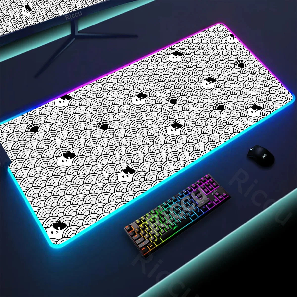 RGB Mousepad Pink Cloud Cat Cartoon Deskmat LED Backlight Gaming Keyboard Rug Computer Office Accessories Kawaii Anime Mouse Pad - WinSupport Tech