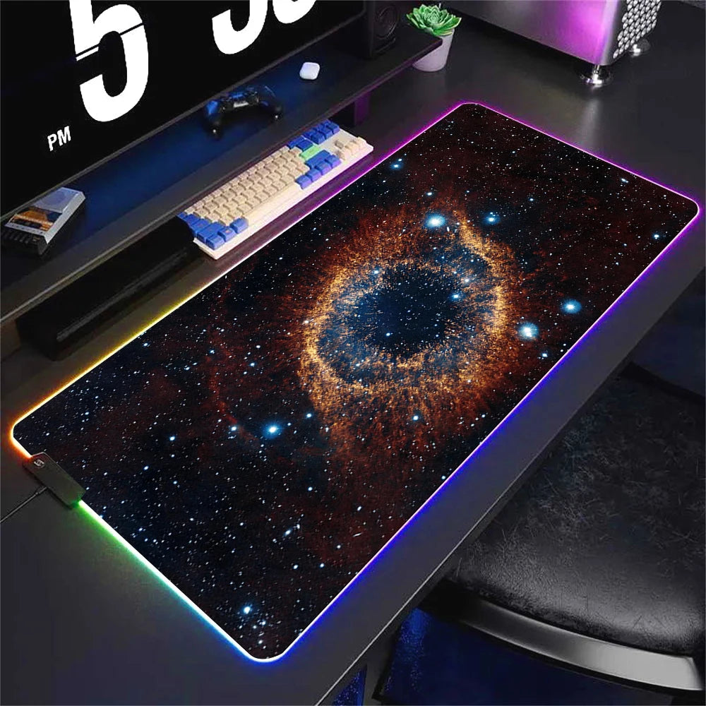 Universe RGB Gaming Mousepad Space Mouse Mats LED Large Gamer Backlit Mousepads XXL Keyboard Pads Luminous Deskmat Mouse Pad