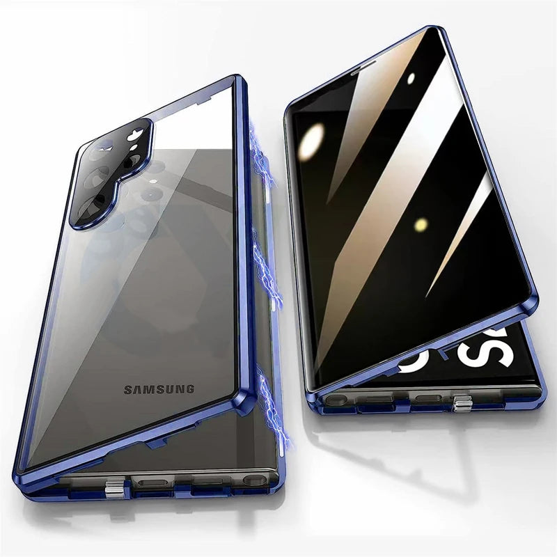Anti Peeping Metal Phone Case For Samsung Galaxy S25 S24 S23 S26 Ultra Plus 360 Degree Privacy Protection Magnetic Phone Cov