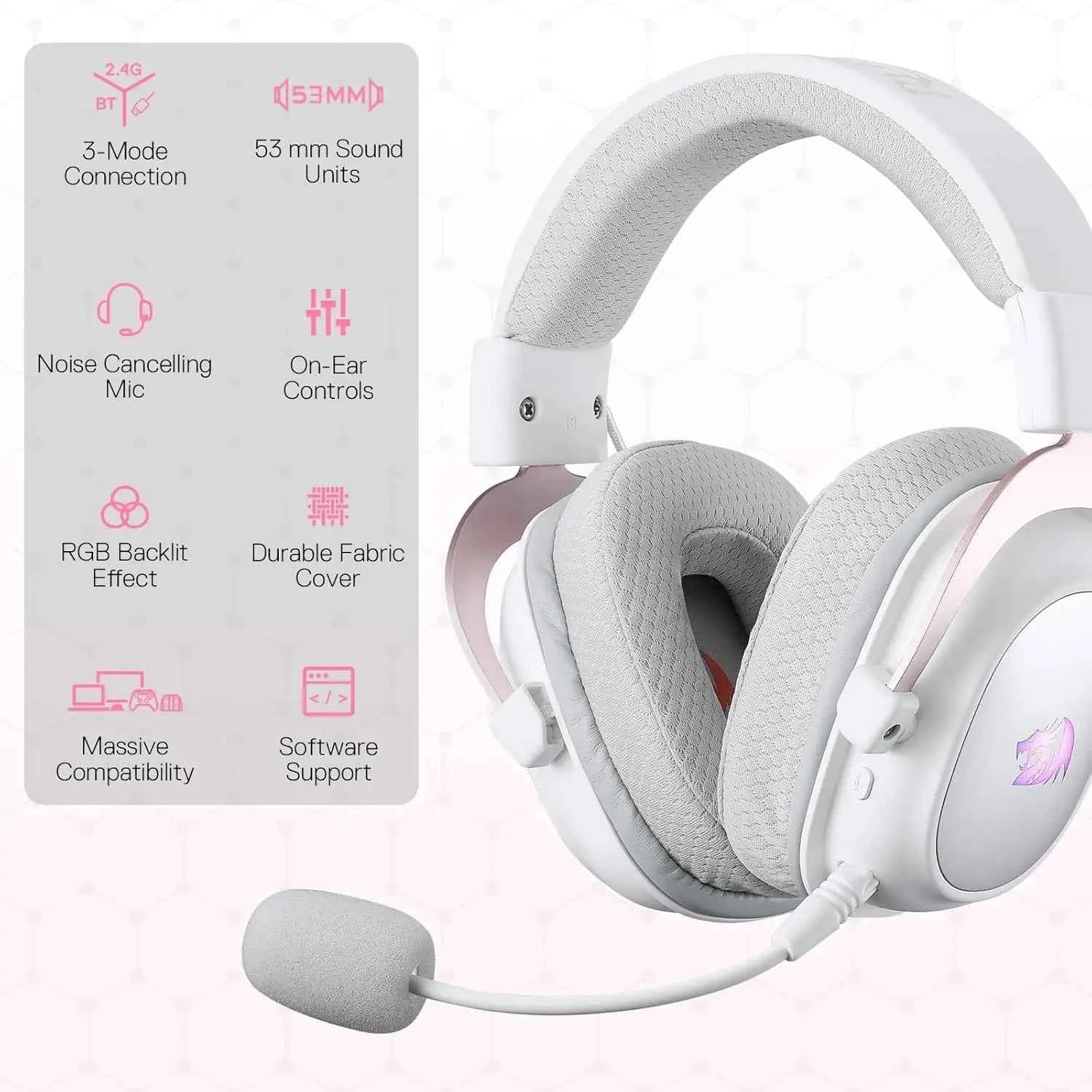 Redragon H510 PRO 3-Mode RGB Gaming 7.1 Surround Sound Headset,53MM Audio Drivers in Memory Foam Ear Pads Headphone