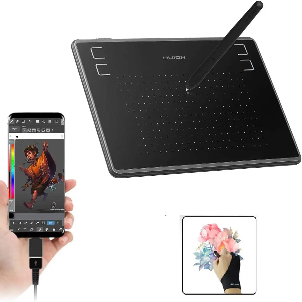 HUION Inspiroy H430P Drawing Tablet 4.8x3 Graphic Tablet with Battery-Free Stylus 4 Hot Keys, Art Tablet for Drawing Writing