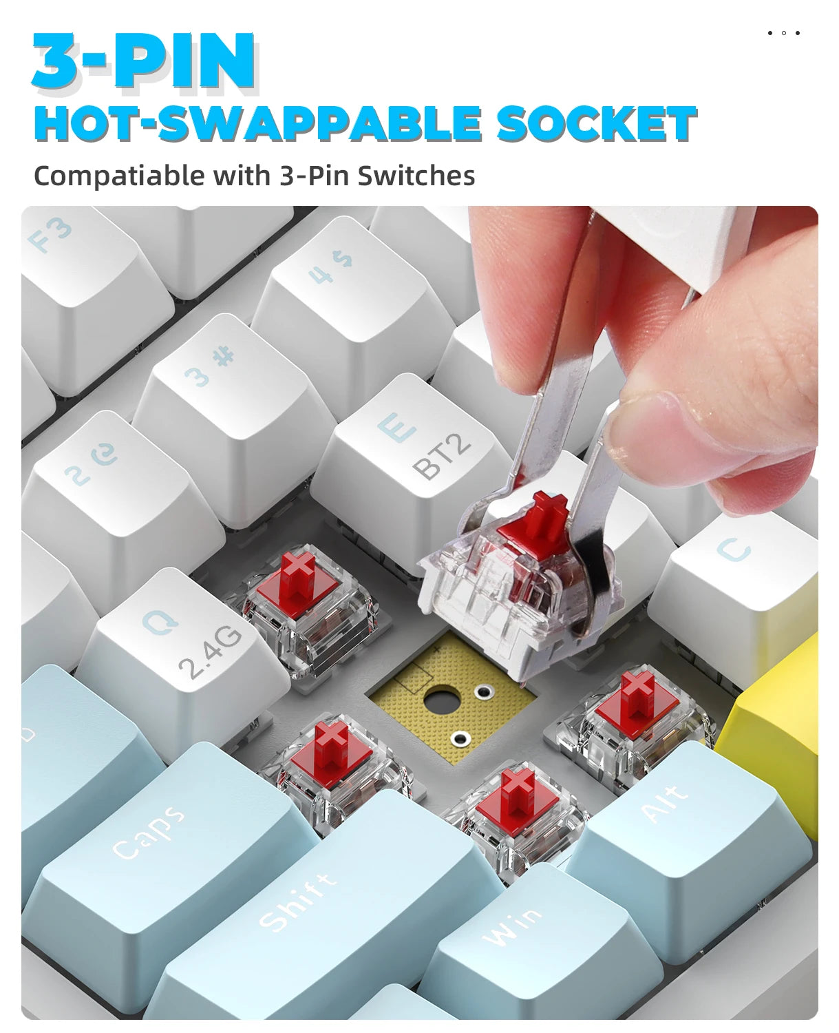 K96 Wireless Mechanical Keyboard, Dual Mode 2.4G/BT5.0 2-in-1 Receiver, 100 Keys Hot Swappable Red Switches Gamin