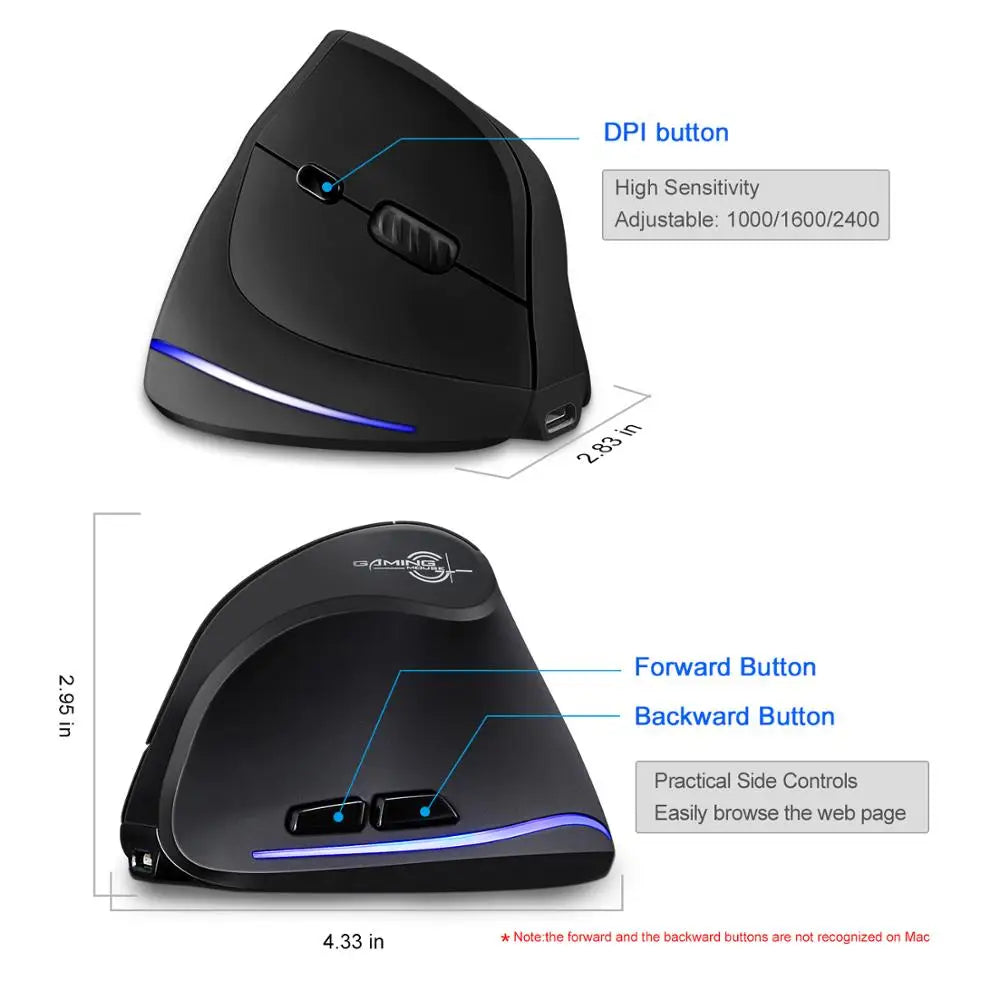 Lefon 2.4G Ergonomic Wireless Mouse Rechargeable Vertical Mouse Gaming Mice for PC Laptop MacOS Office F35C/F35B/F35 Model 버티컬 마