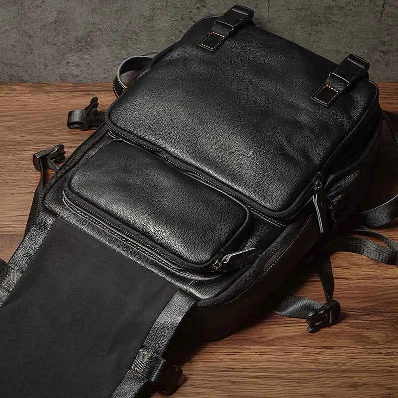NUKA Men Top Grain Leather Backpack 15 Inch Laptop Bag For Daily Commute Travel Outdoor Hiking Genuine Leather Durable Rucksack