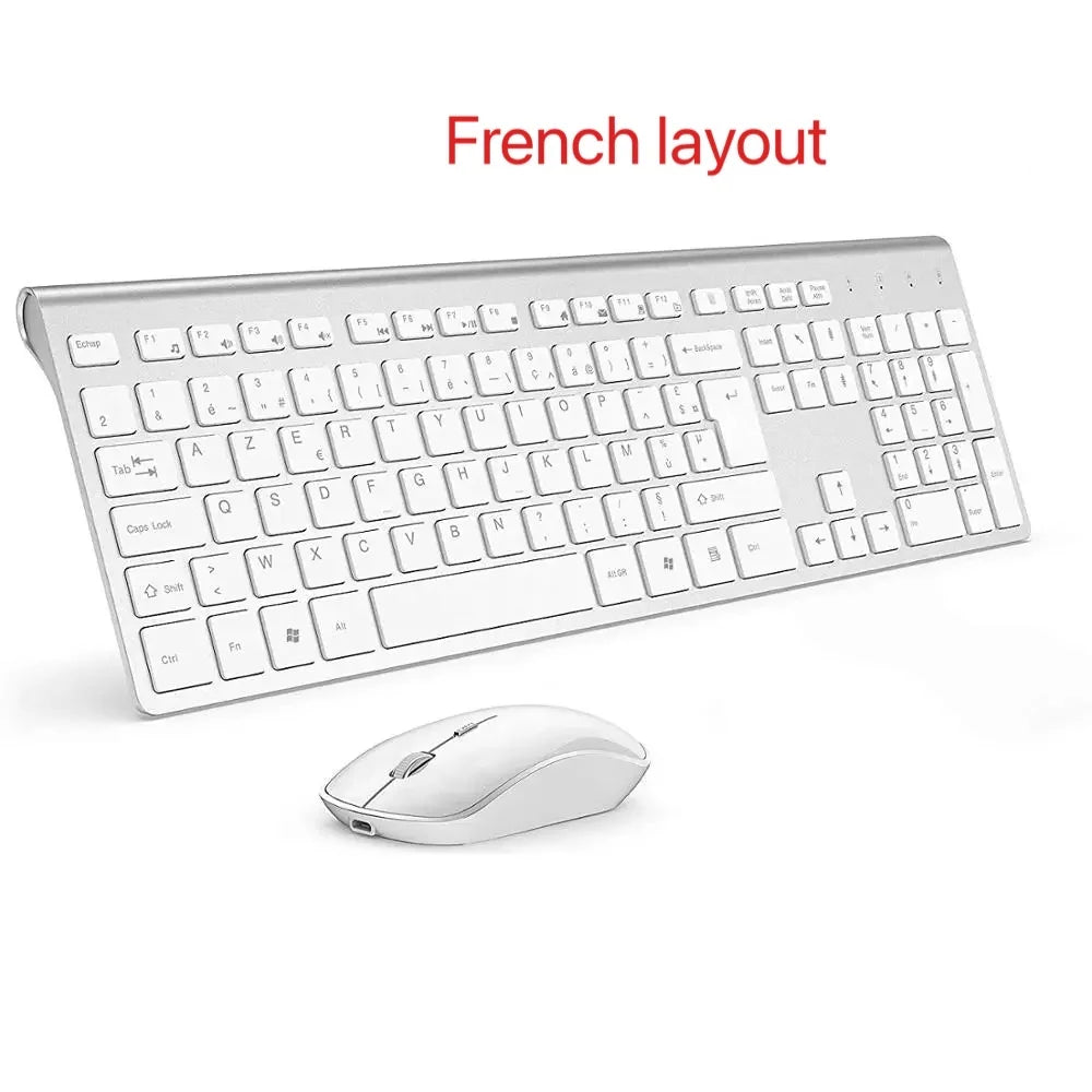 Wireless Keyboard and Mouse Combo Rechargeable 2.4G USB Ultra Slim Full Size Keyboard & Mouse Set,France/Germany/Spain/US Layout