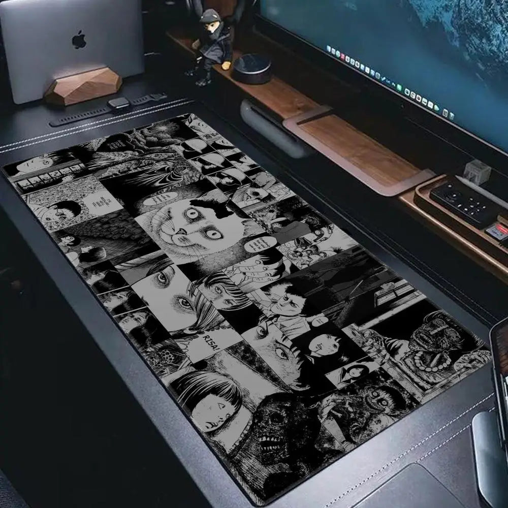 Black and white Mouse Pad Cute HD branco Desk Pad Extended Gaming Keyboard Mats Large XXL Gamer Collage Horror Anime Mousepad