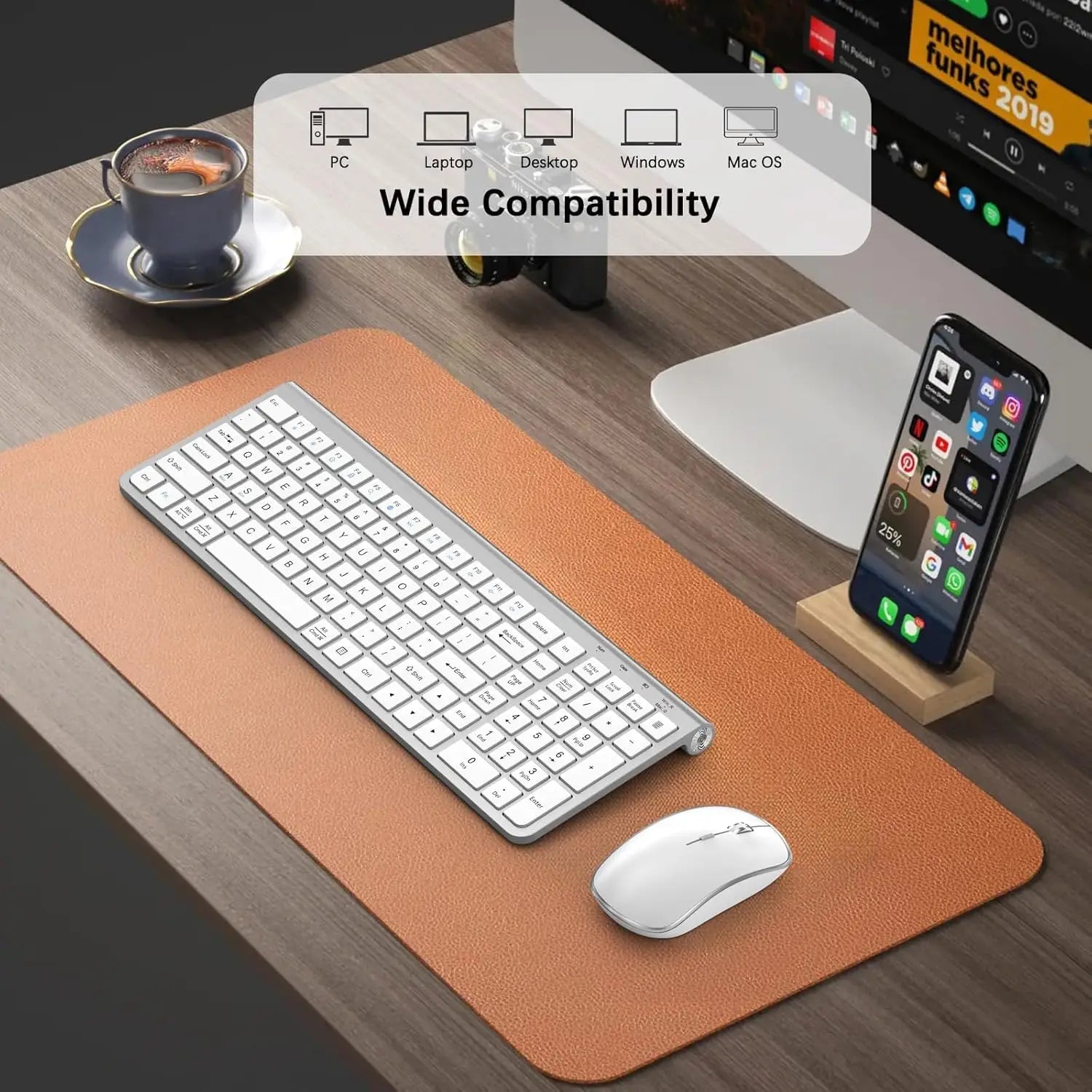 Ergonomic wireless keyboard and mouse, ultra-thin and compact design French AZERTY/ American QWERTY quiet,USB-A and USB-C ports.