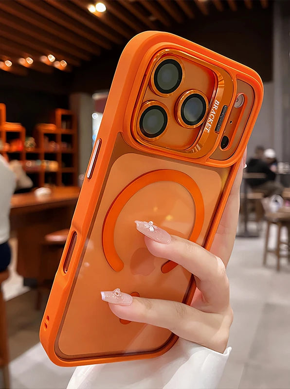 Luxury Matte Translucent Armor Shockproof For Magsafe Bracket Case For iPhone 17 16 15 14 13 12 Pro Max 17 Wireless Charge Cover