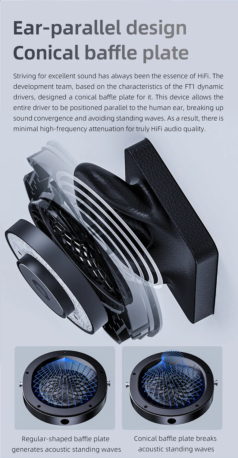FiiO FT1-New version Closed-Back Over-Ear  Fiber Composite Diaphragm Wired Hi-Fi Headphones, American walnut Ear Cups for Studio