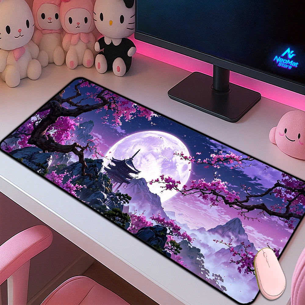 Japanese Sakura Mouse Pad Large Desktop Mat 900x400 Temple Gaming Mousepad Non Blossom Slip Moon Cherry Desk Accessories