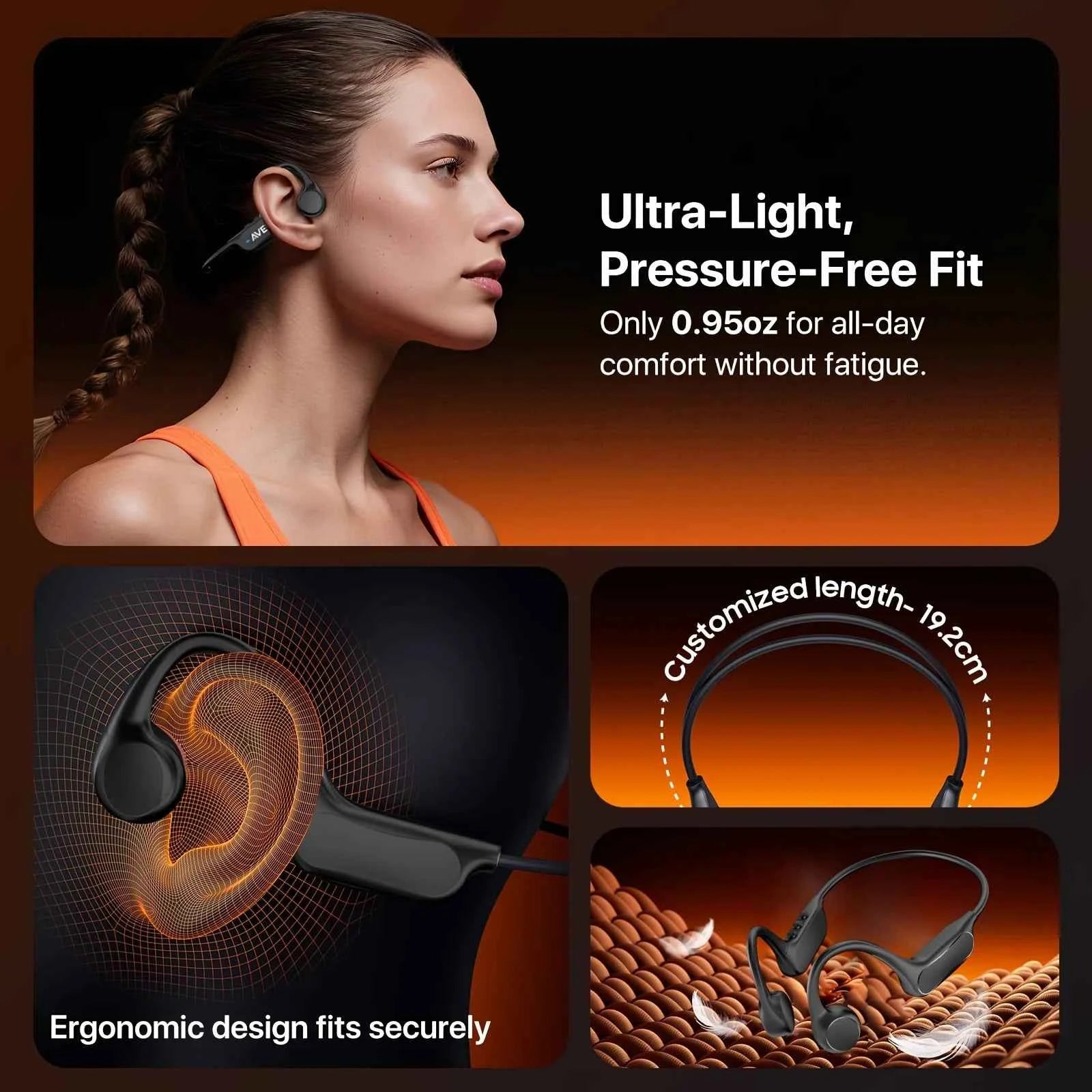 Aveek Bone Conduction Wireless Earbuds Waterproof Sports Earbuds 10-Hour Long Battery Life Designed for Outdoor Sports