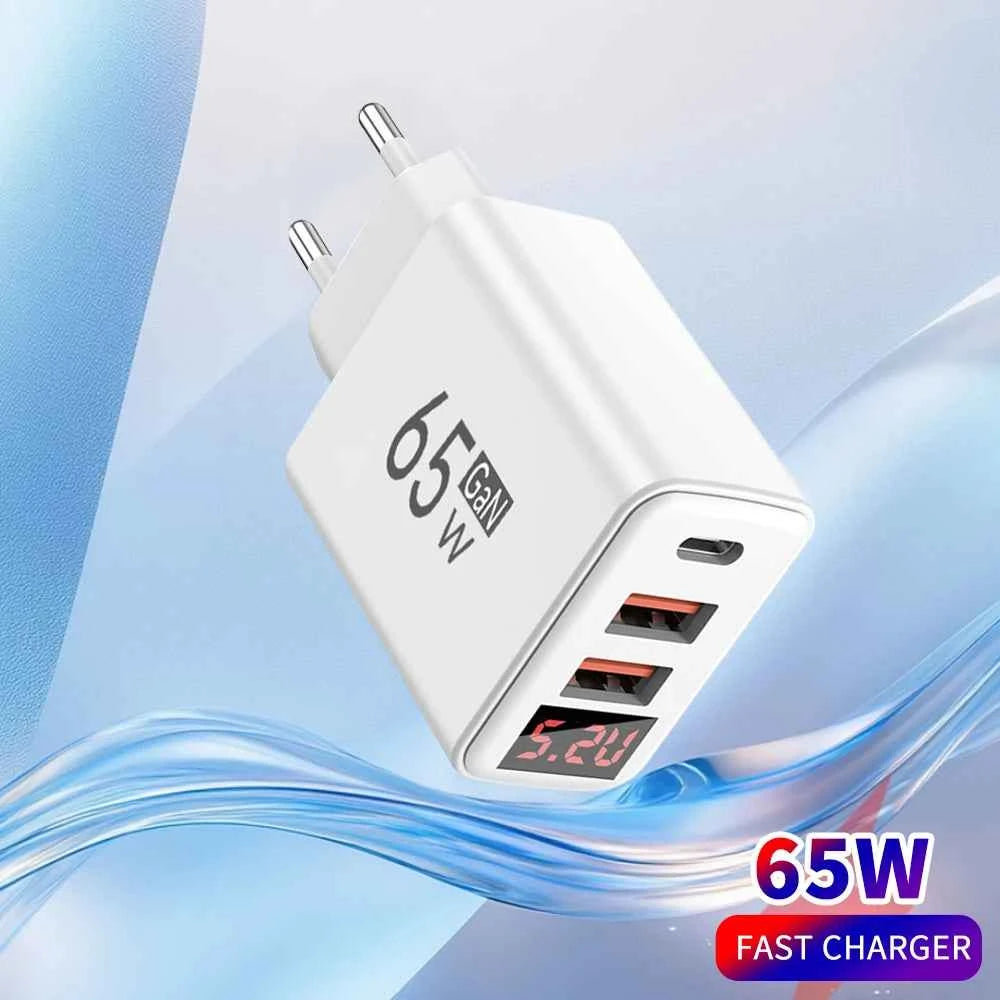 Type C USB 65W Fast Charger Mobile Phone Digital Display USB C Quick Charge 3.0 Wall Adapter For iPhone 14 Pro Oneplus Xiaomi 14