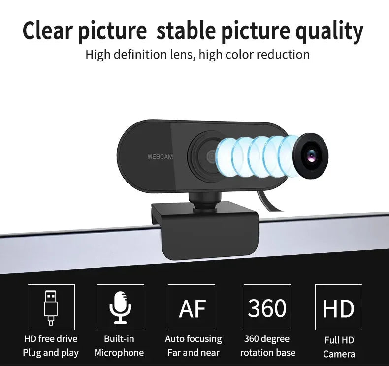 LAMJAD 1080P HD USB Webcam with Microphone & Tripod