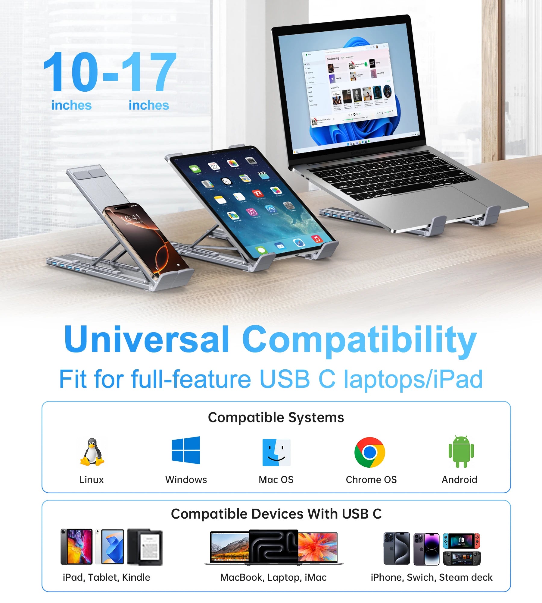 5 In 1 USB C Laptop Docking Station Stand With USB C, 2 USB 3.1, SD TF Card Ports,PD 100W, Universal Docking Station For MacBook