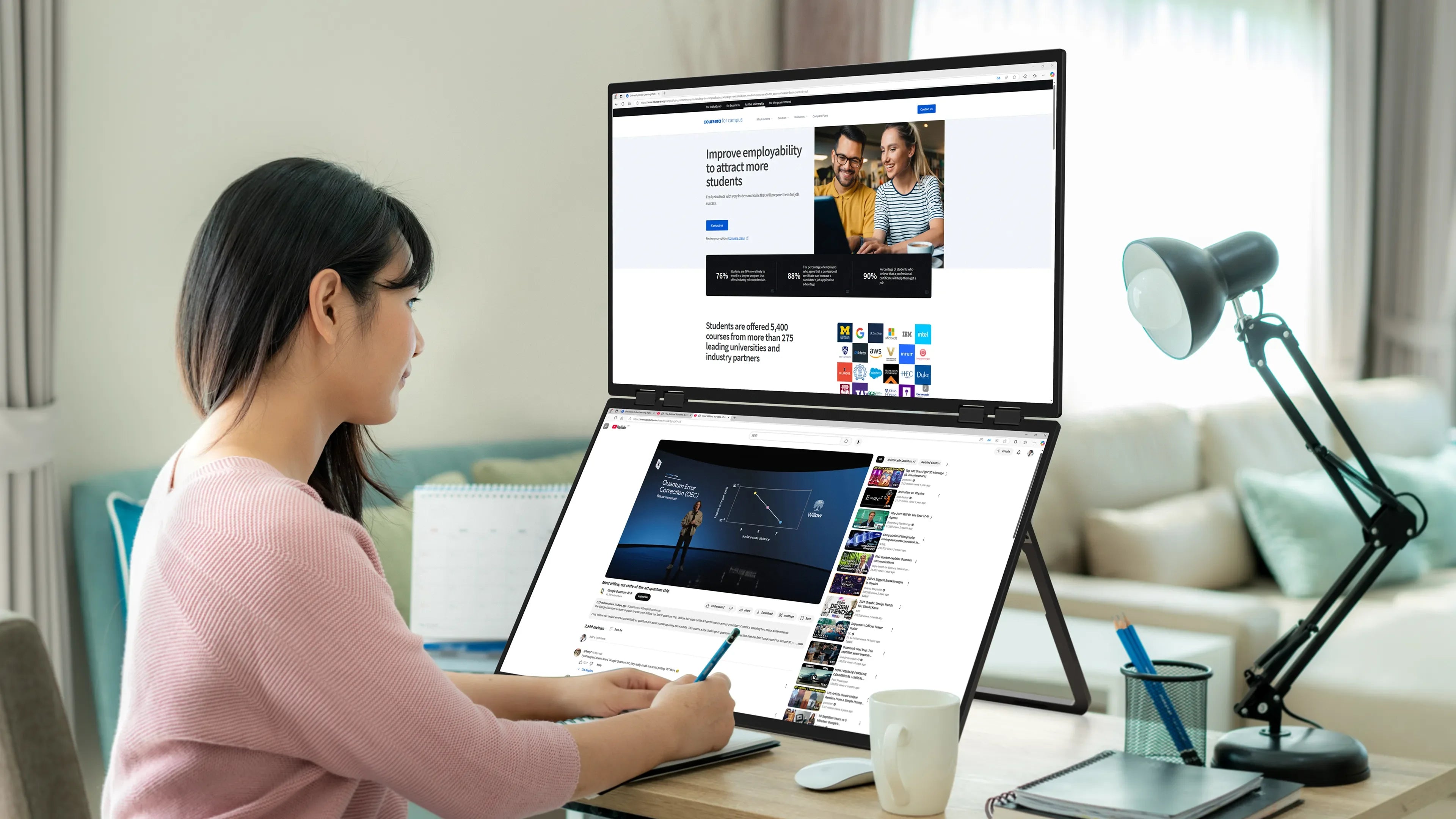 UPERFECT Delta Mega 23.8 Inch 100Hz Dual Screen Stacked Computer Monitor 1080P USB-C HDMI Gaming Laptop Extender Screen W/ VESA
