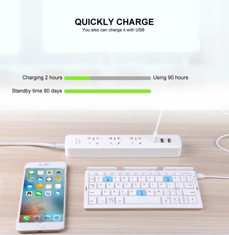 Folding Mini Keyboard Wireless Bluetooth Keypad Supported 3 Devices With Stand Rechargeable Keyboard For Phone Tablet