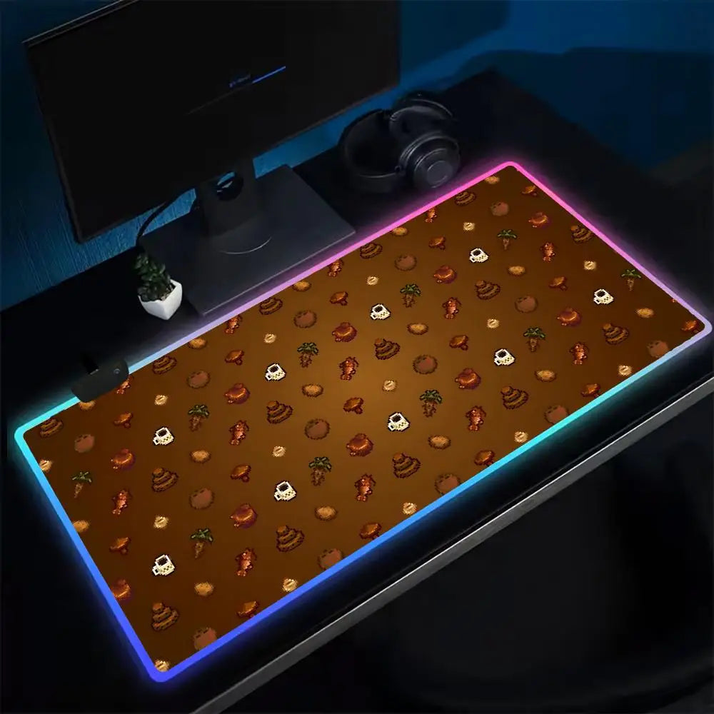 Super Farmer S-STARDEW VALLEY Mouse Pad Anime Gaming Mouse Pad LED Table Pads Backlit Rubber Desktop XXL Mousepad RGB Desk Mats