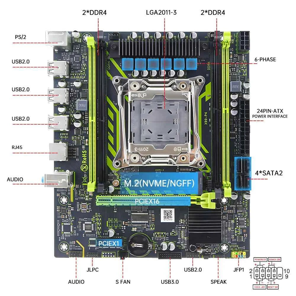 MOUGOL X99 Gaming Motherboard Set with Intel Xeon E5 2650 V4 & DDR4 16G*1 2133MHz Dual Channel RAM M.2 NVME for Desktop Host