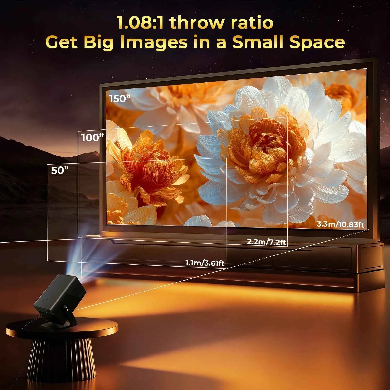 8K Decoding X7 AI Smart Projector with Android 14, UHD 1080P 1000 ANSI Built-in Apps, Auto Focus&Keystone, Home Outdoor Beamer