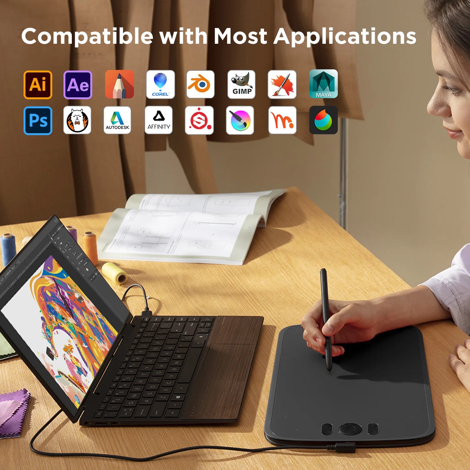 Ugee M808 Drawing Tablet Graphic Table 10 inch Digital Pen Board Writing Pad for Android PC Windows Children Professional Design