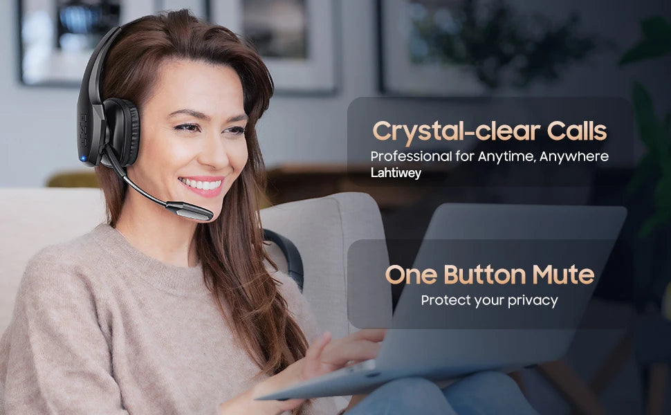 Trucker Bluetooth Headset, Wireless Headset with Mic, Bluetooth Headsets with Dual Noise Cancelling Microphone & Mute Button