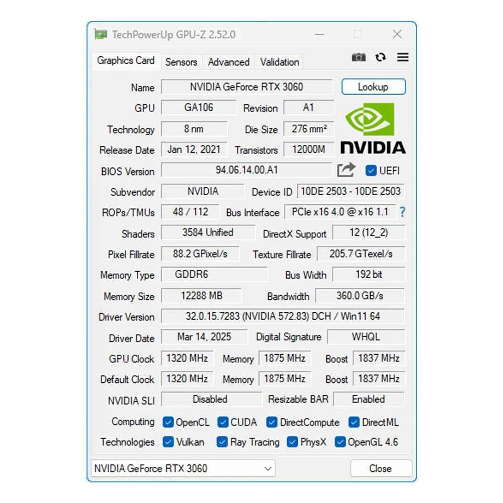 MLLSE RTX 3060 12GB Graphics Card GDDR6 192Bit PCI Express 4.0 ×16 8Pin NVIDIA GPU Rtx 3060
