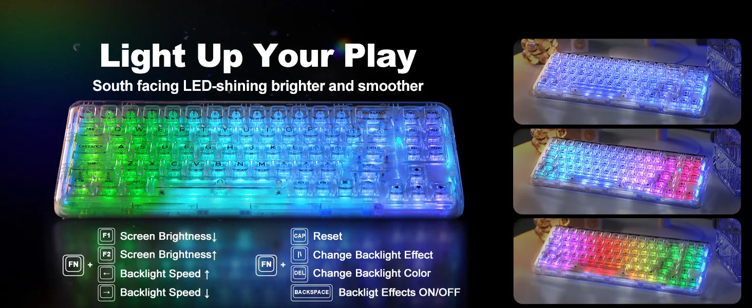 YUNZII X71 68% Layout Wireless BT/2.4G/USB-C Gasket Hot-Swap Transparent RGB Mechanical Gaming Keyboard with Clear Keycaps