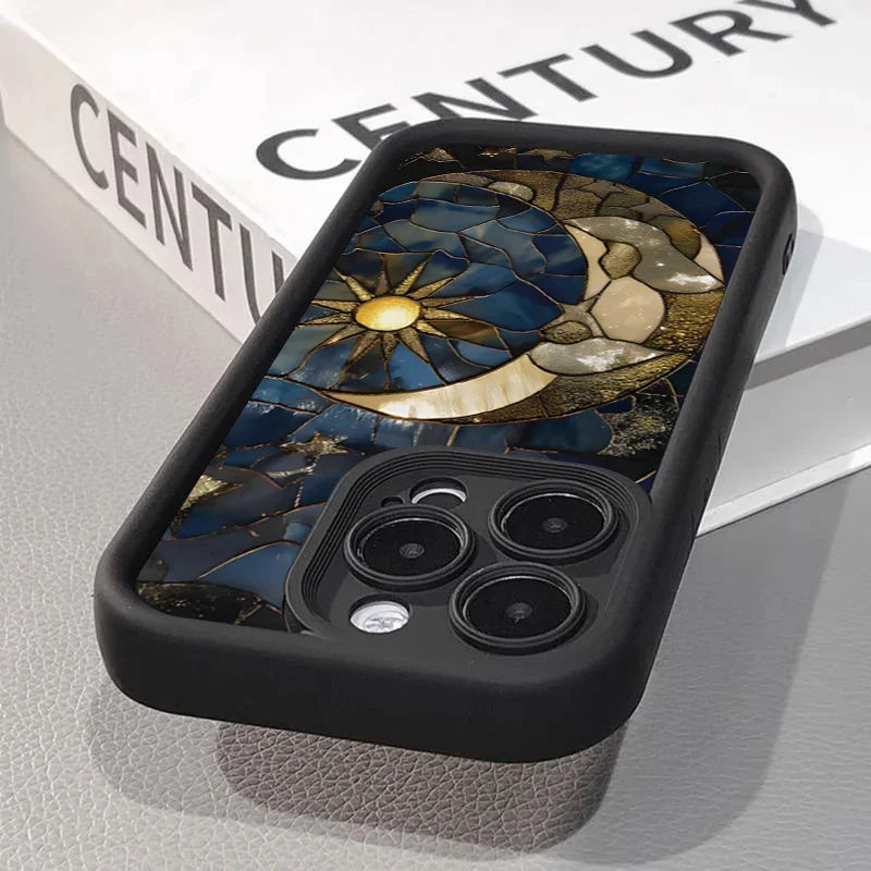 Aesthetic Glass Printed Sun & Moon Silicone Phone Case for IPhone 16 14 12 13 11 15 Pro Max X XS 7 8 Plus Shockproof Soft Cover