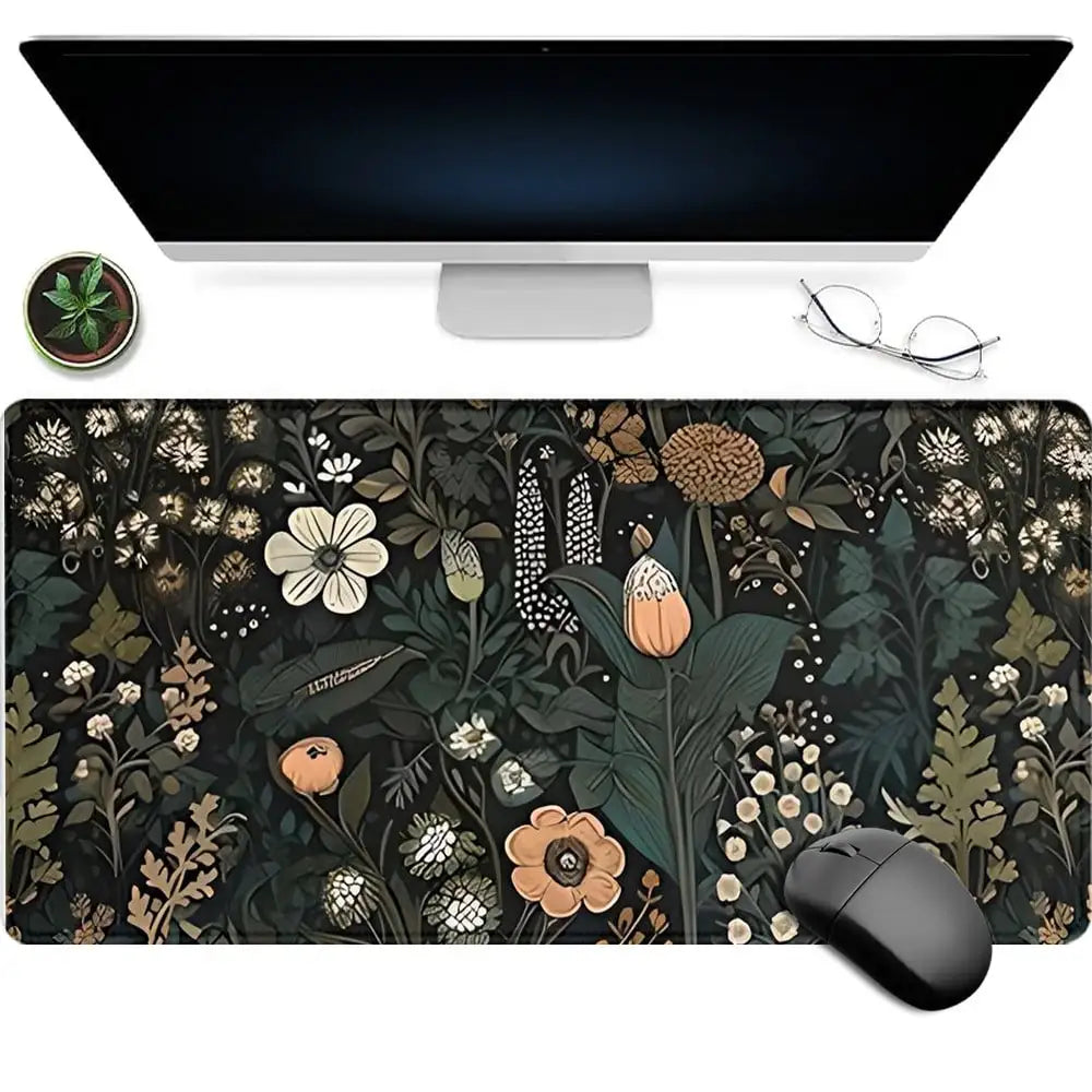 1Pc Gaming Mouse Pad Boho Flowers Large Desk Mat Office Desk Accessories With Stitched Edge Non-Slip Mousepad Rubber Base Desk Pad 35.4x15.7 Inch For Home