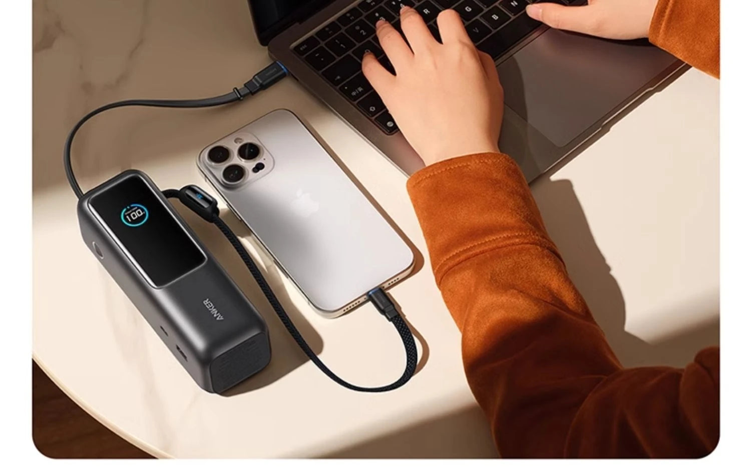 NEW Anker 165W Max Power Bank 25000mAh High Capacity Retractable Cables Fast Charge Mobile Phone Power Bank Gift Lightweight PC