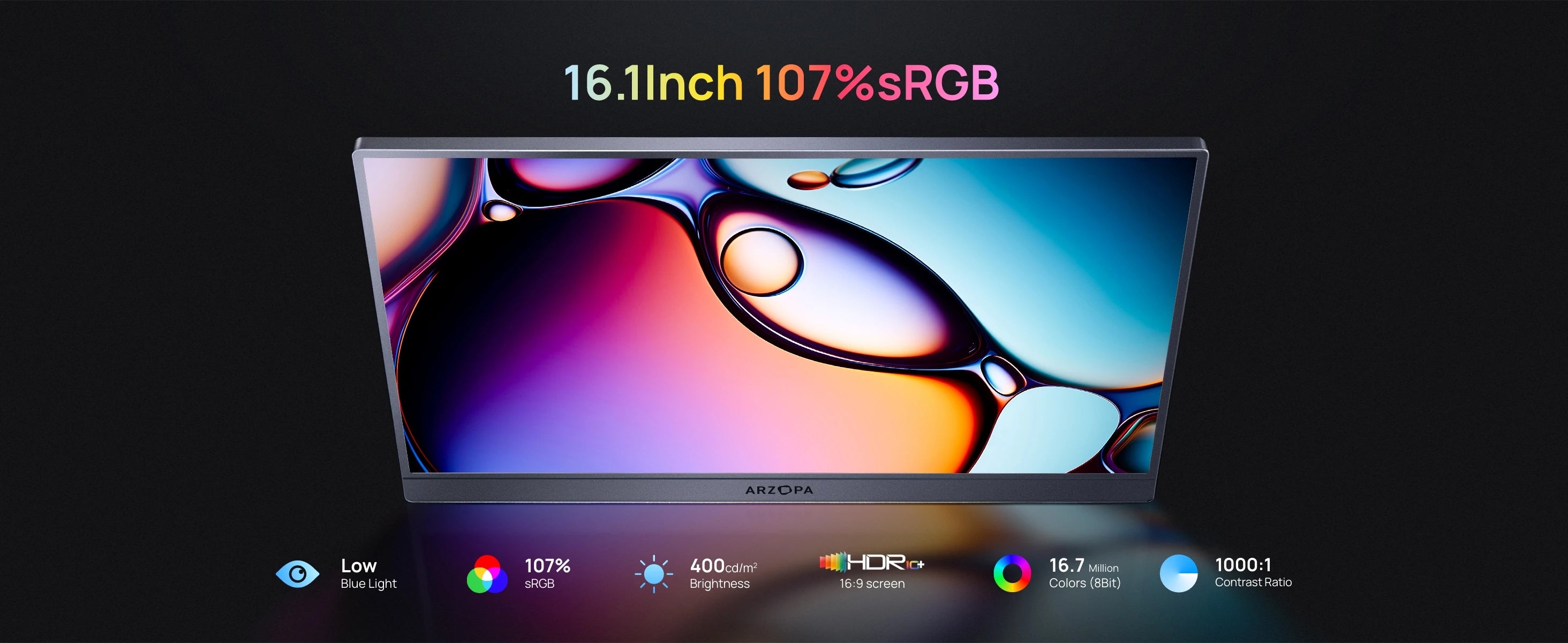 ARZOPA 16.1in 180HZ 2.5K Portable Monitor 107% sRGB HDR IPS External Second Screen for Laptop/PC/PS5/Mac/Xbox Z3FC Gray with Bag