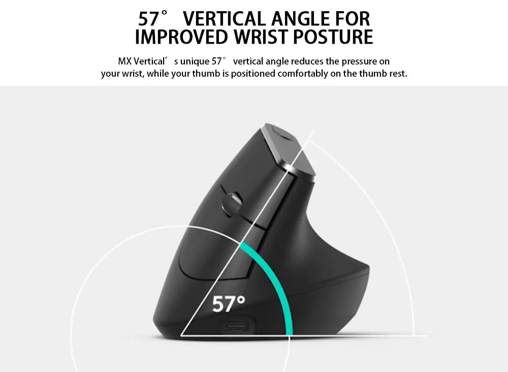 Logitech MX Vertical Wireless Mouse – Ergonomic Design Reduces Muscle Strain, Move Content Between 3 Windows and Apple Computer