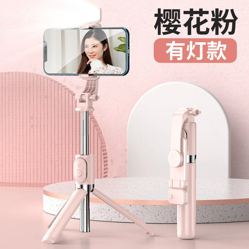 Extendable 1M Bluetooth Selfie Stick with Fill Light and Tripod Stand for Handheld Tk Live Desk Mount