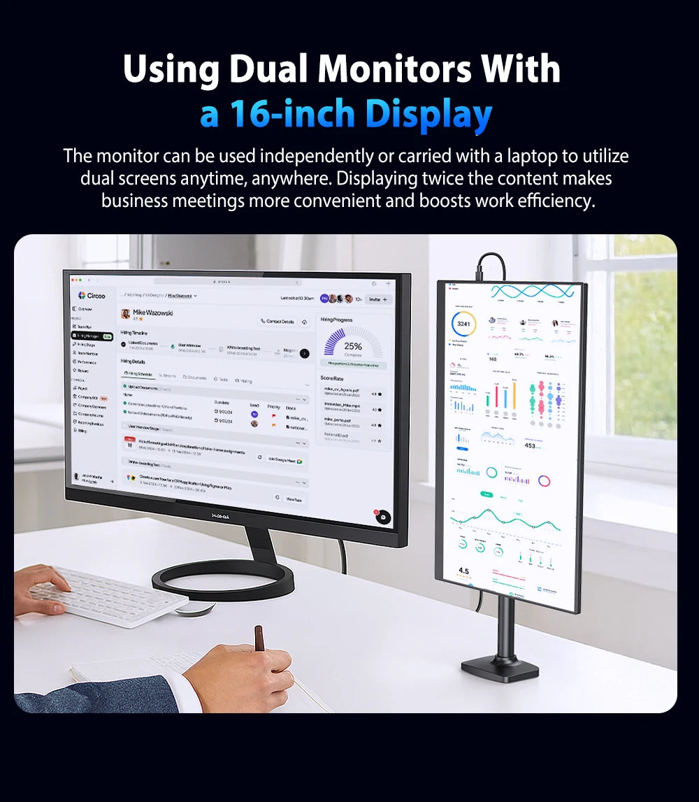 UPERFECT QLED Portable Monitor 16'' 2.5K 2560×1600 16:10 400Nits 100% DCI-P3 HDMI USB-C Travel Gaming Display For Laptop MacBook