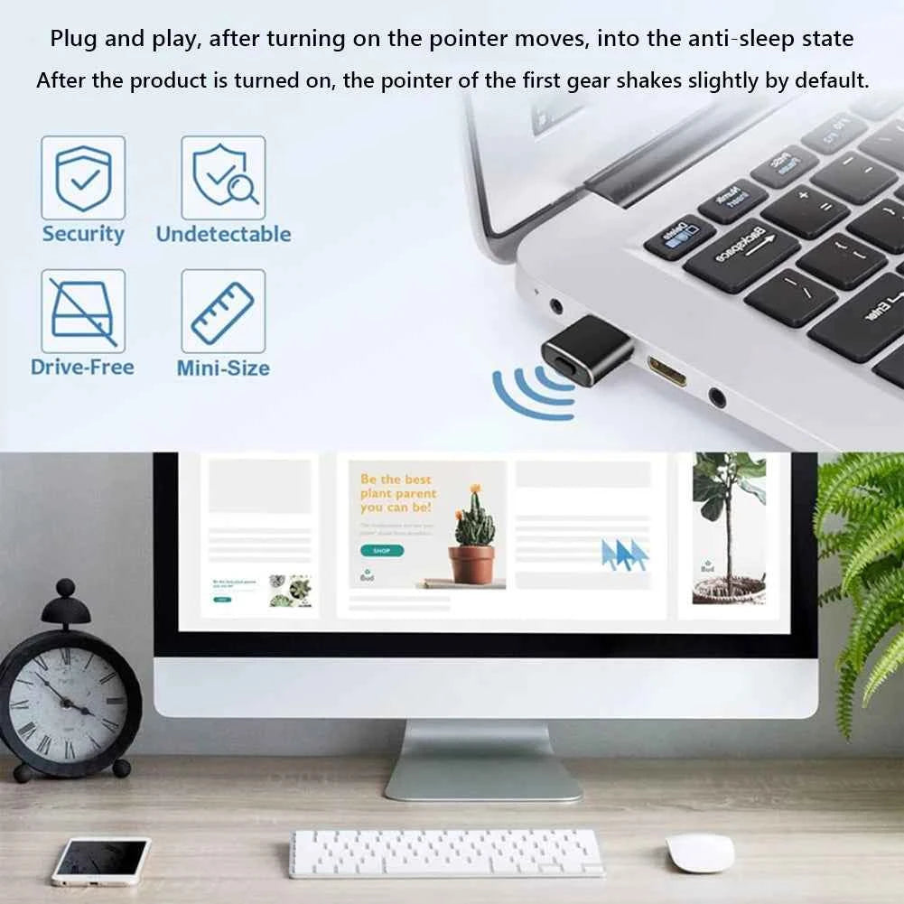 Mouse Jiggler Undetectable Automatic Mover USB/C Port Undetectable Automatic Shaker Keeps Computer Awake Simulate For PC Laptop